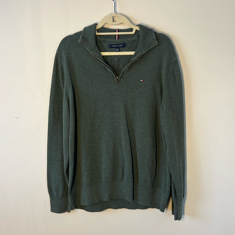 Tommy Hilfiger Men’s Pullover Zip up Sweater Dark Hunter Green Classic Warm XL